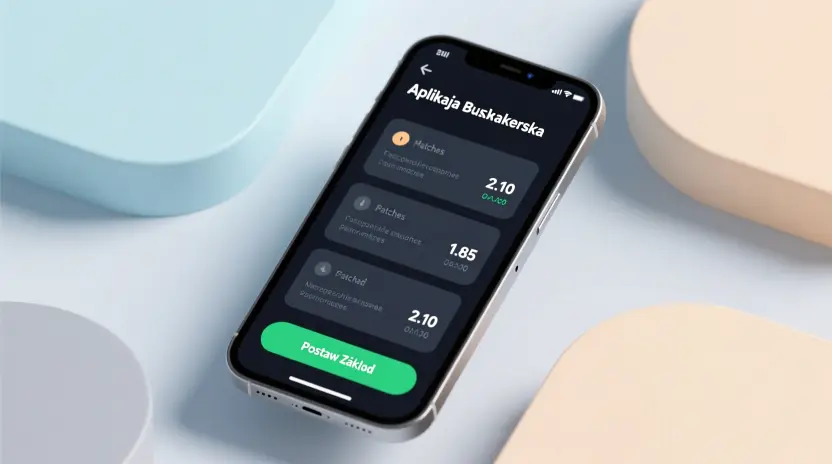Mockup nowoczesnej aplikacji mobilnej bukmachera na smartfonie - interfejs zakładów online