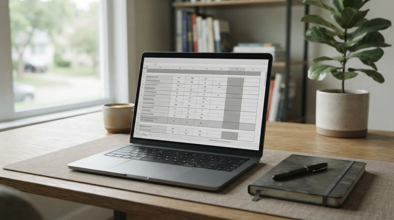 Laptop z tabelą porównawczą siedmiu bukmacherów bez nazw