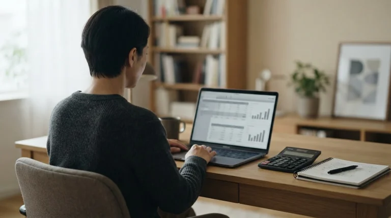 Osoba analizuje warunki bonusów powitalnych na laptopie