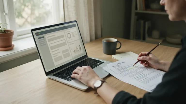 Laptop z formularzem rejestracji i wydrukowany regulamin promocji na biurku