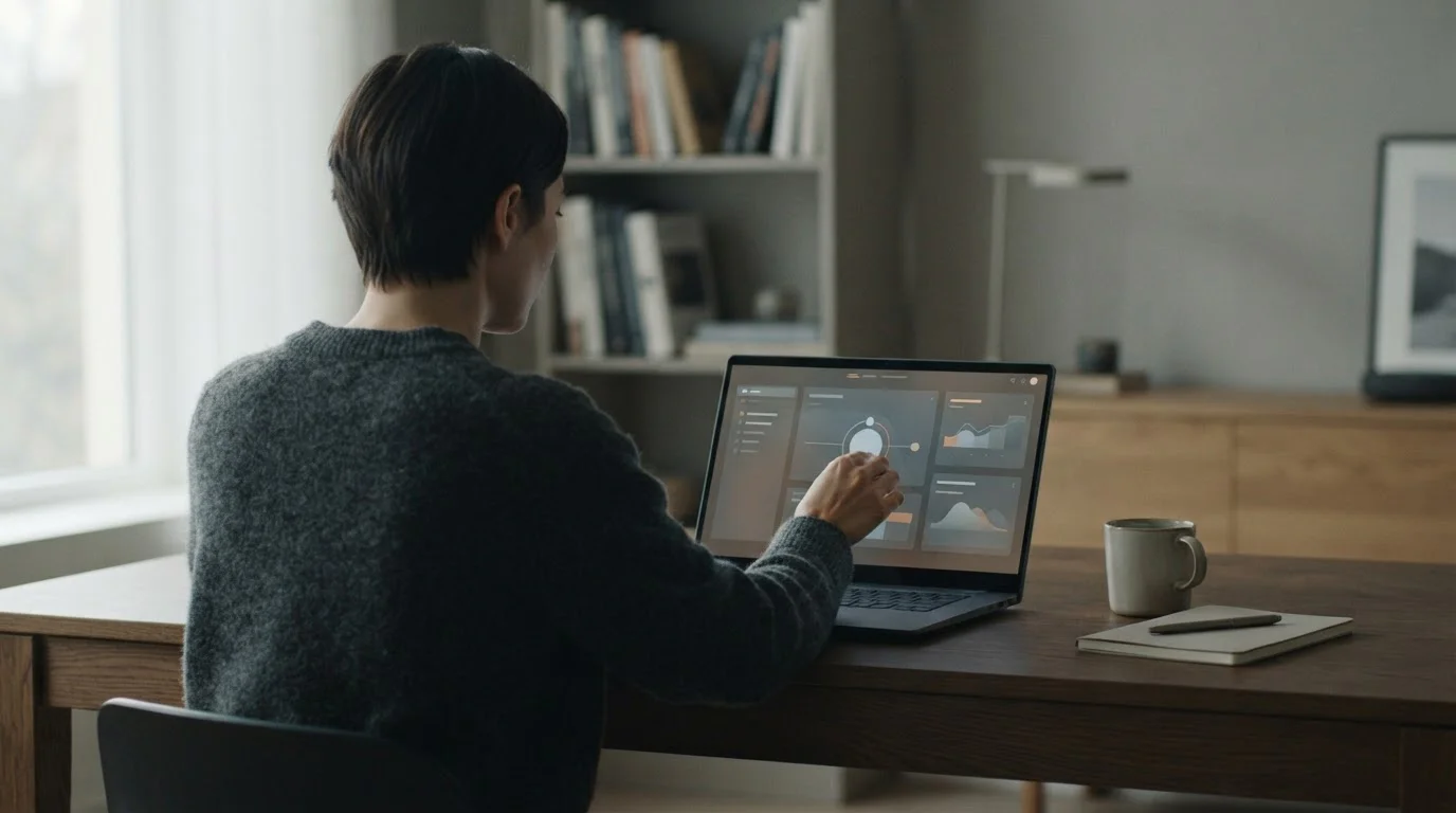 Osoba widziana od tyłu ustawia limit wydatków w aplikacji na laptopie