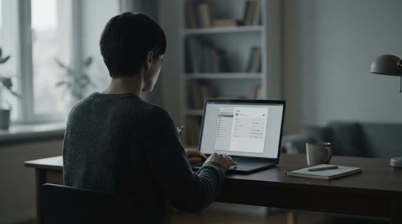Osoba widziana od tyłu ustawia limity na ekranie laptopa