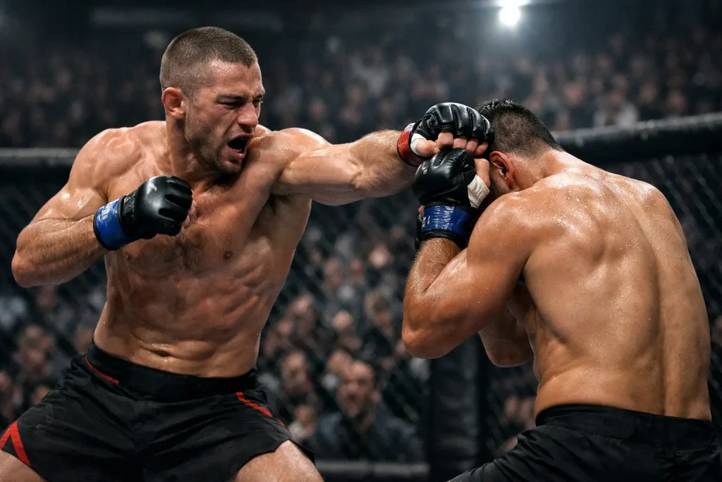 Zawodnicy MMA w oktagonie podczas walki