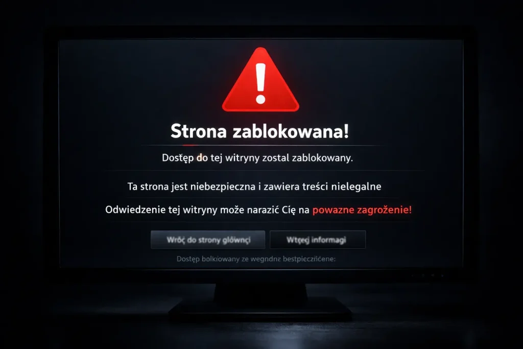Znak ostrzegawczy i zablokowana strona internetowa