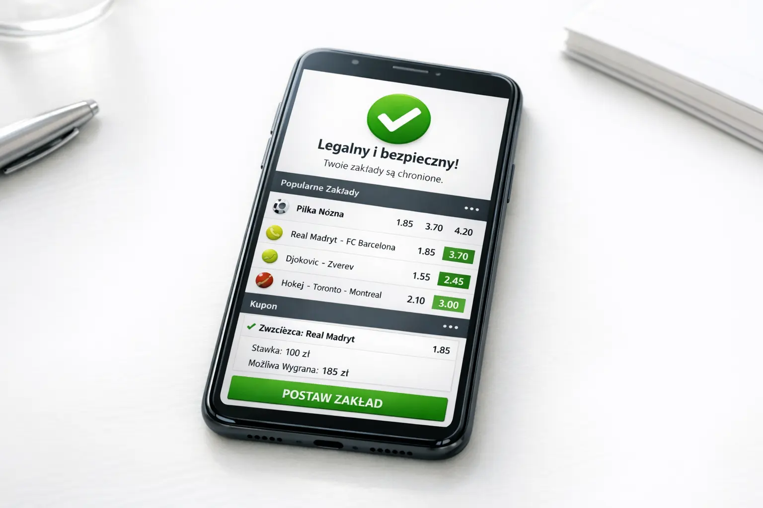 Smartfon z aplikacją legalnego bukmachera