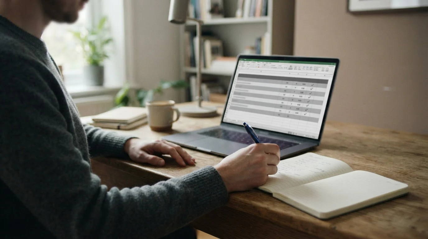 Laptop z anonimową tabelą porównawczą na biurku