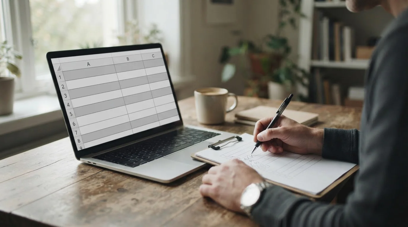 Laptop z tabelą porównawczą i papierowa lista kontrolna
