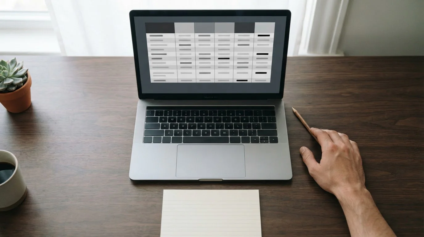 Laptop z neutralną tabelą porównawczą sześciu kolumn