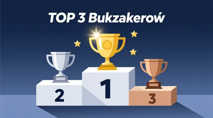 Podium TOP 3 najlepszych bukmacherów w Polsce 2025 - złoty, srebrny i brązowy medal
