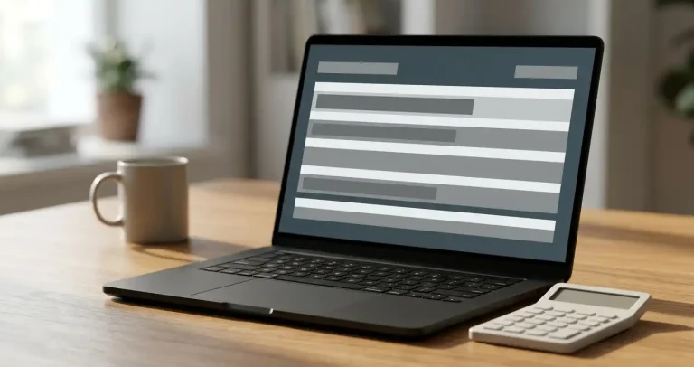 Dłonie przy laptopie i kalkulatorze na drewnianym biurku