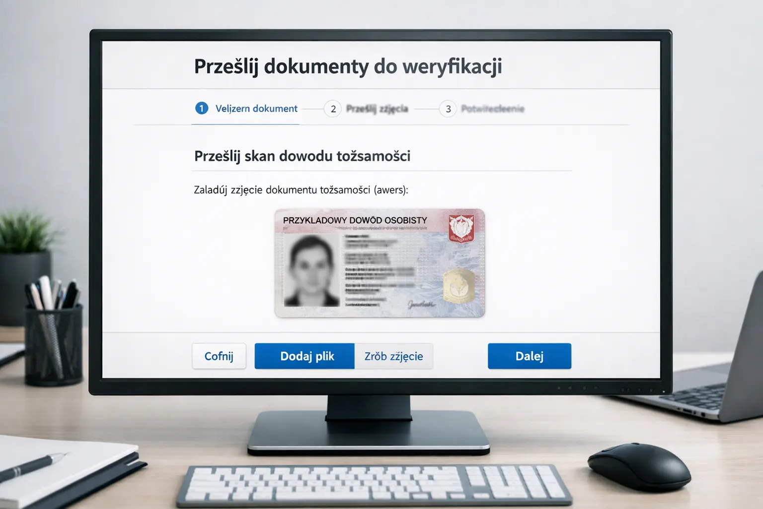 Skan dowodu osobistego na ekranie monitora