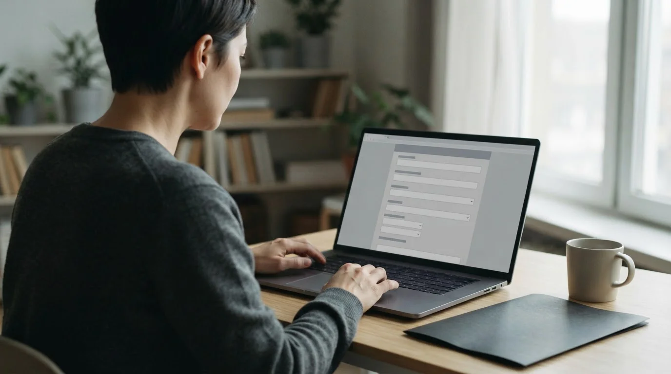Osoba wypełniająca formularz weryfikacji na laptopie
