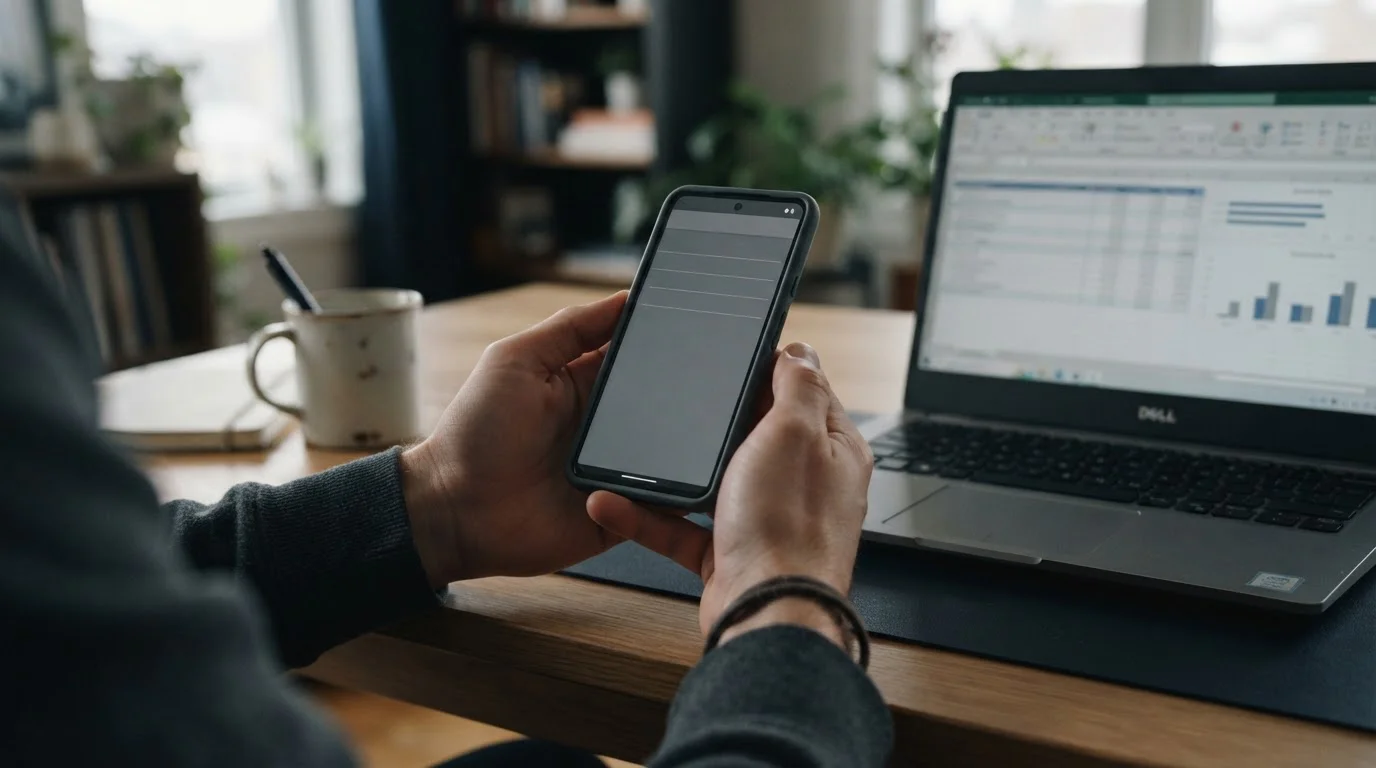 Smartfon z neutralną aplikacją bankową w dłoniach